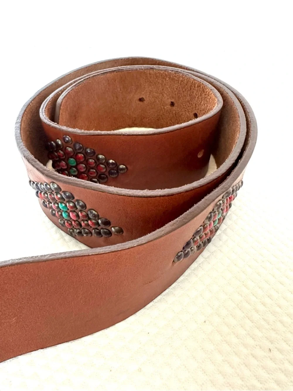 Wide Brown Boho Retro‎ Studded Leather Belt Round Silver Buckle Hippie Vintage